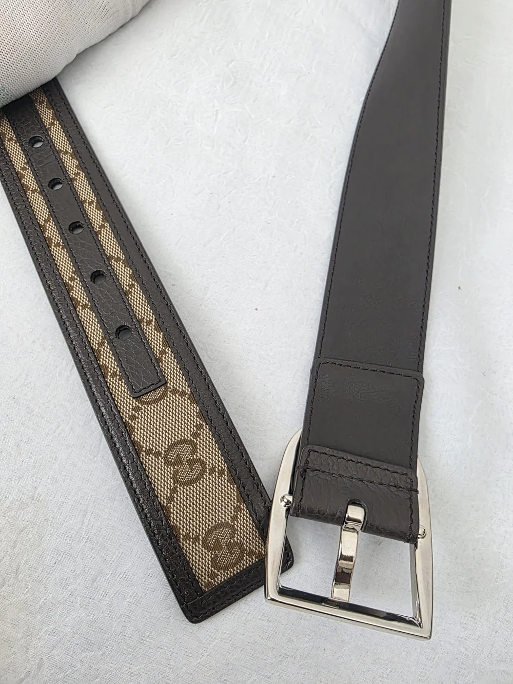 Auth Gucci GG Canvas Leather Belt